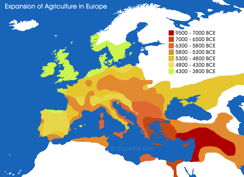 Expansion of agriculture from the Middle East to Europe (9500-3800 BCE)