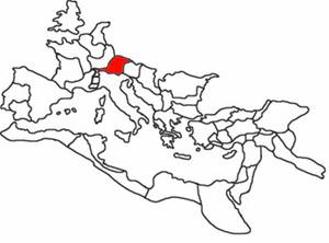 The Roman Empire ca. 120 AD, with Raetia province highlighted